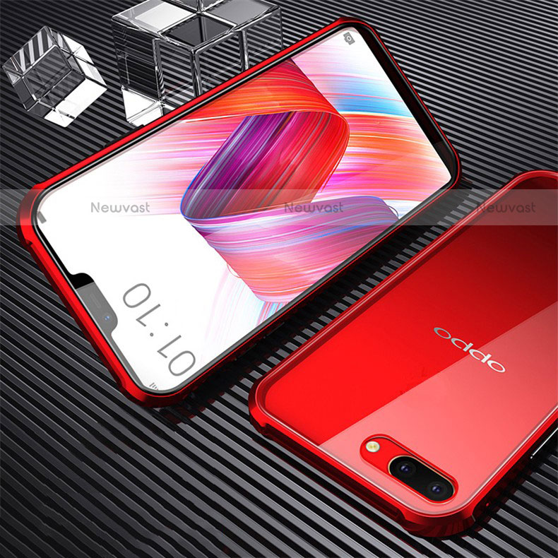 Luxury Aluminum Metal Frame Mirror Cover Case 360 Degrees for Oppo A12e Red