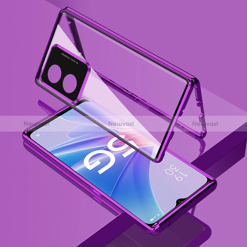 Luxury Aluminum Metal Frame Mirror Cover Case 360 Degrees for Oppo A1x 5G Purple