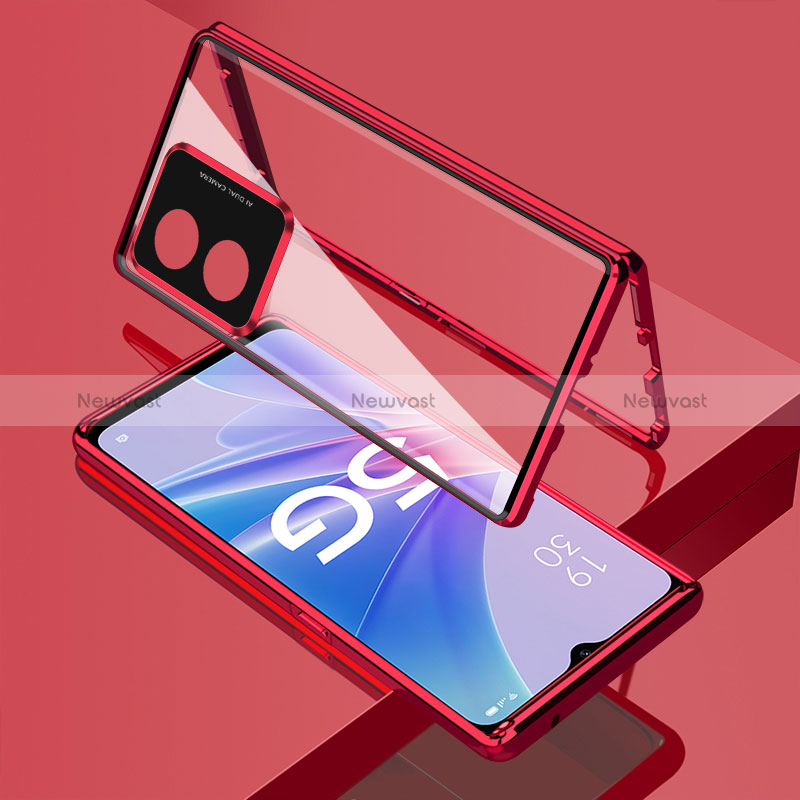Luxury Aluminum Metal Frame Mirror Cover Case 360 Degrees for Oppo A1x 5G Red