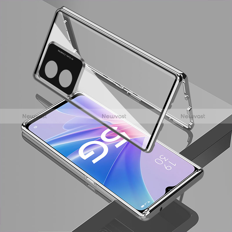 Luxury Aluminum Metal Frame Mirror Cover Case 360 Degrees for Oppo A1x 5G Silver