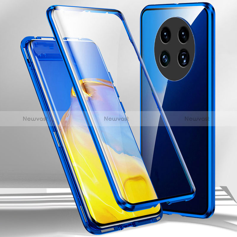 Luxury Aluminum Metal Frame Mirror Cover Case 360 Degrees for Oppo A2 Pro 5G Blue