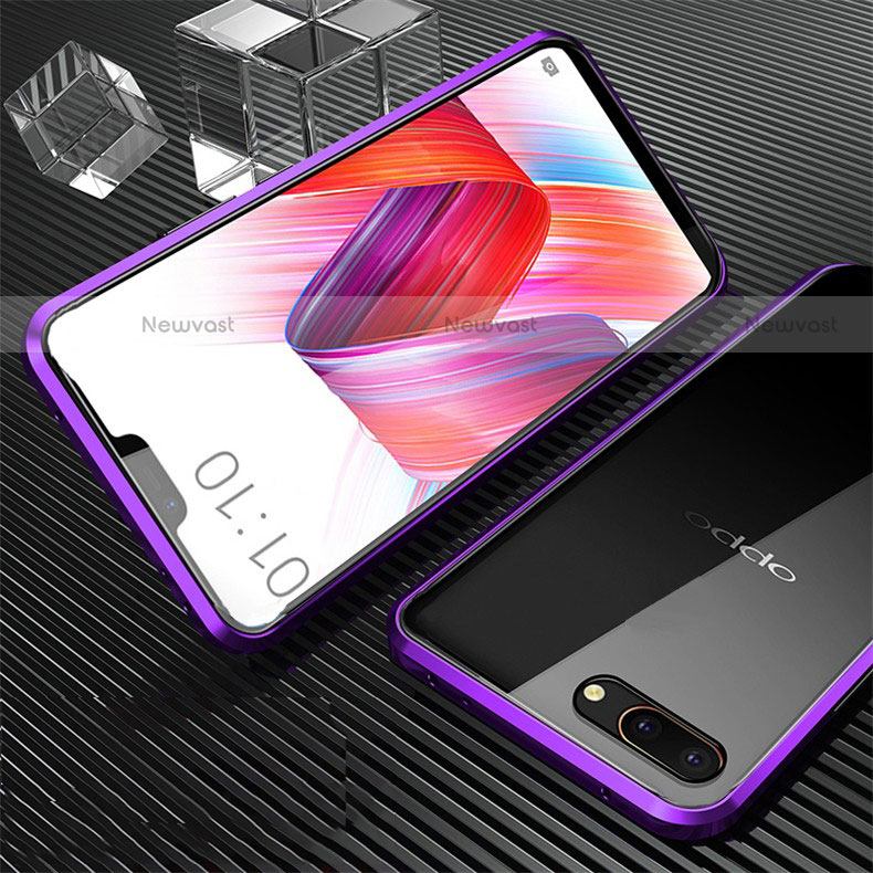 Luxury Aluminum Metal Frame Mirror Cover Case 360 Degrees for Oppo A5 Purple