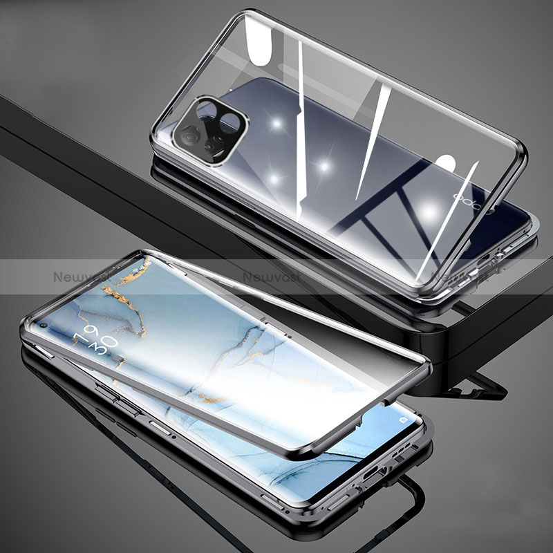 Luxury Aluminum Metal Frame Mirror Cover Case 360 Degrees for Oppo A53 5G Black