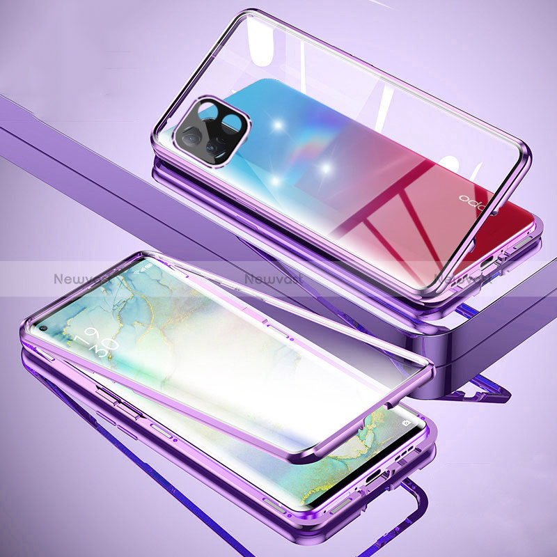 Luxury Aluminum Metal Frame Mirror Cover Case 360 Degrees for Oppo A53 5G Purple