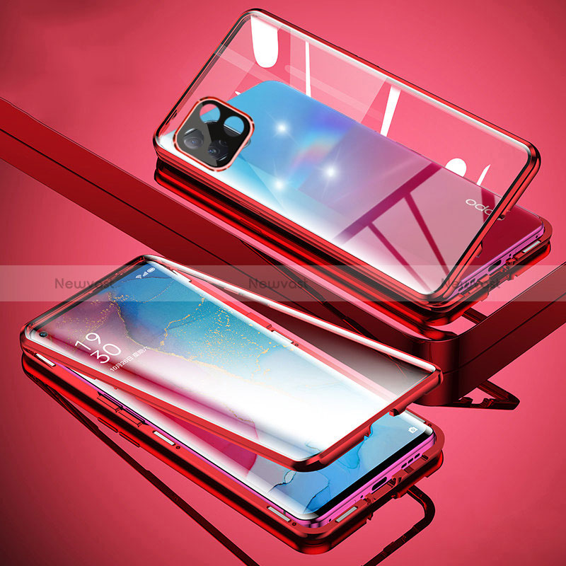 Luxury Aluminum Metal Frame Mirror Cover Case 360 Degrees for Oppo A53 5G Red