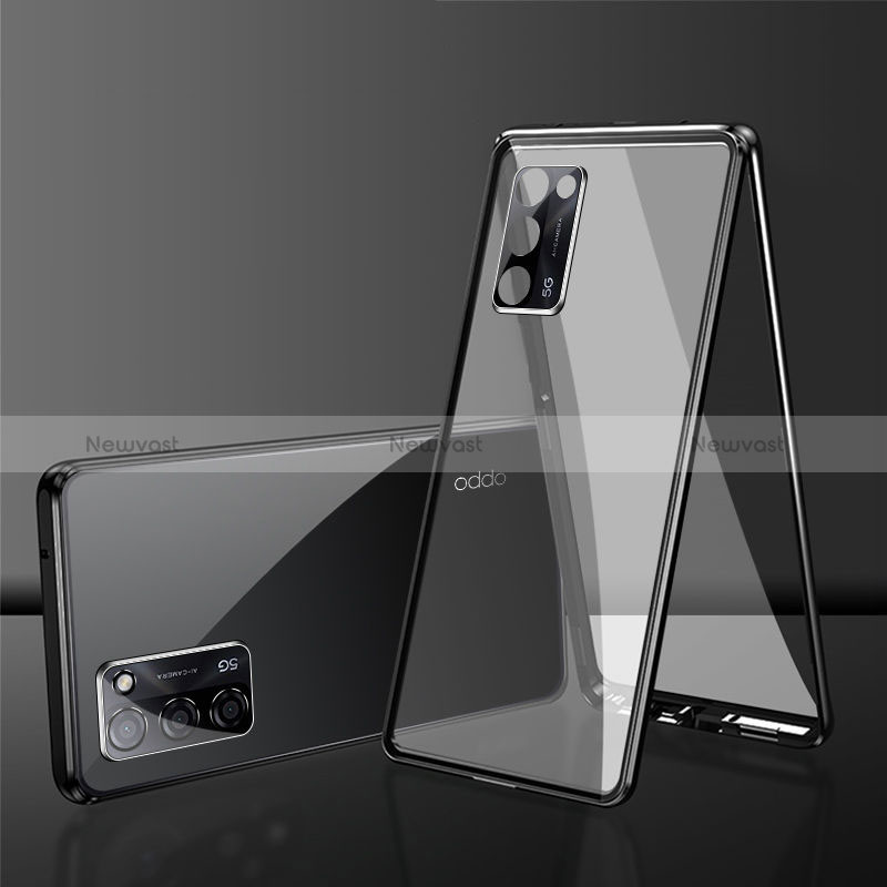 Luxury Aluminum Metal Frame Mirror Cover Case 360 Degrees for Oppo A53s 5G Black