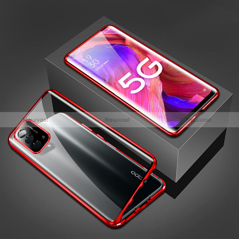 Luxury Aluminum Metal Frame Mirror Cover Case 360 Degrees for Oppo A54 5G Red