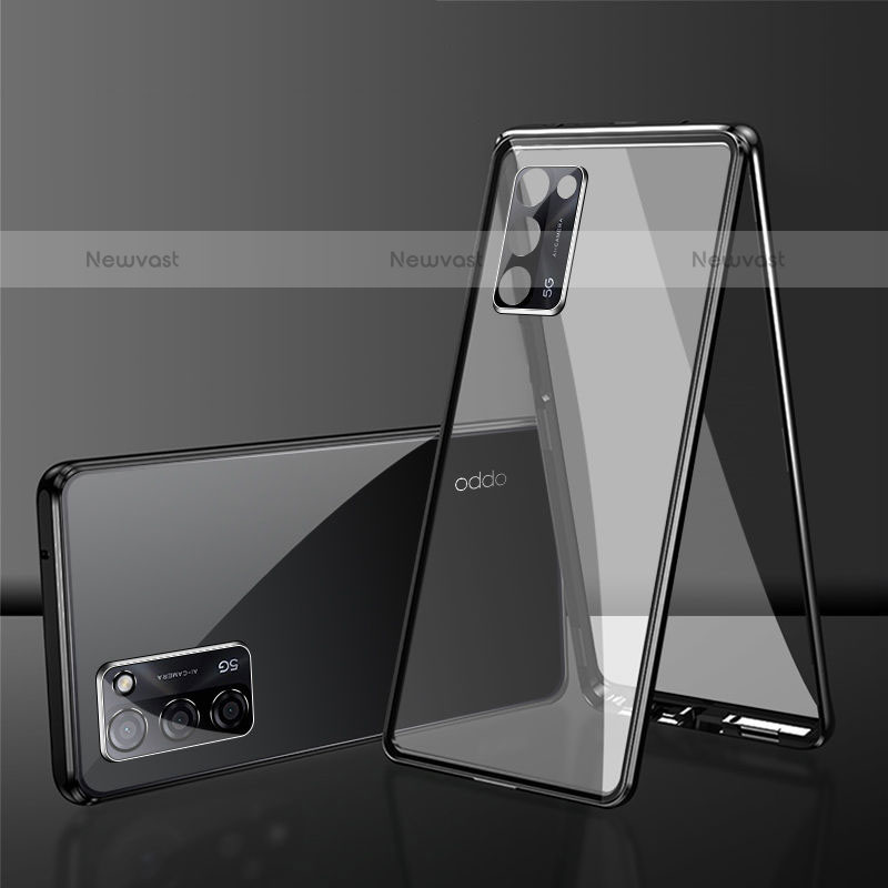 Luxury Aluminum Metal Frame Mirror Cover Case 360 Degrees for Oppo A55 5G Black