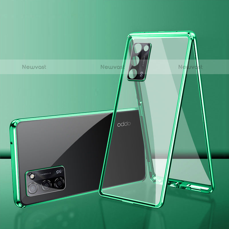 Luxury Aluminum Metal Frame Mirror Cover Case 360 Degrees for Oppo A55 5G Green