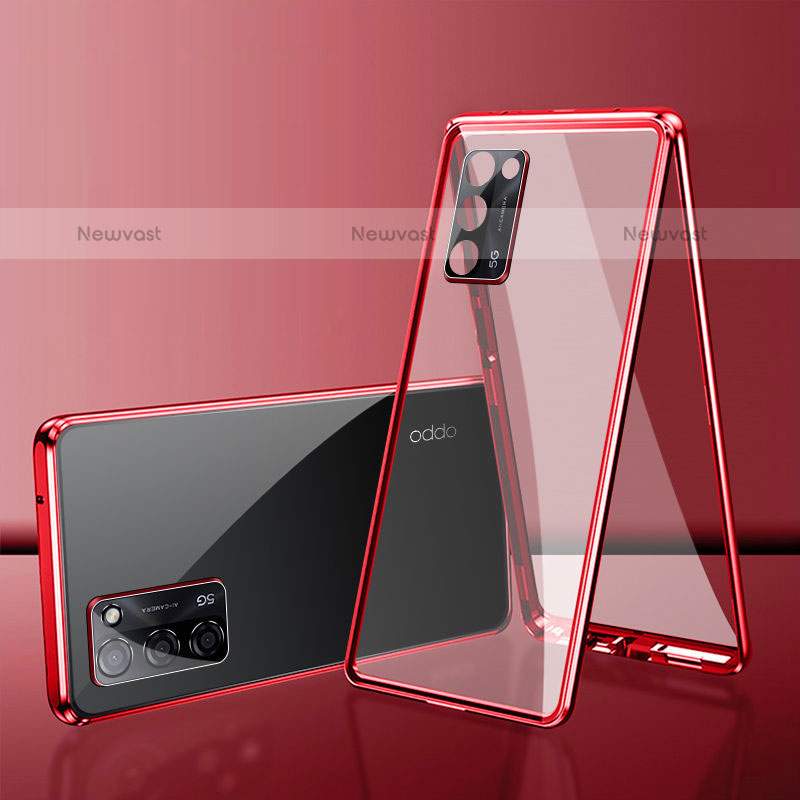 Luxury Aluminum Metal Frame Mirror Cover Case 360 Degrees for Oppo A55S 5G Red