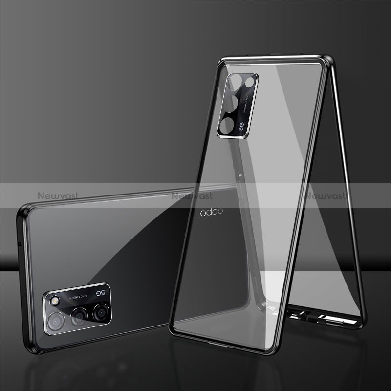 Luxury Aluminum Metal Frame Mirror Cover Case 360 Degrees for Oppo A56 5G Black