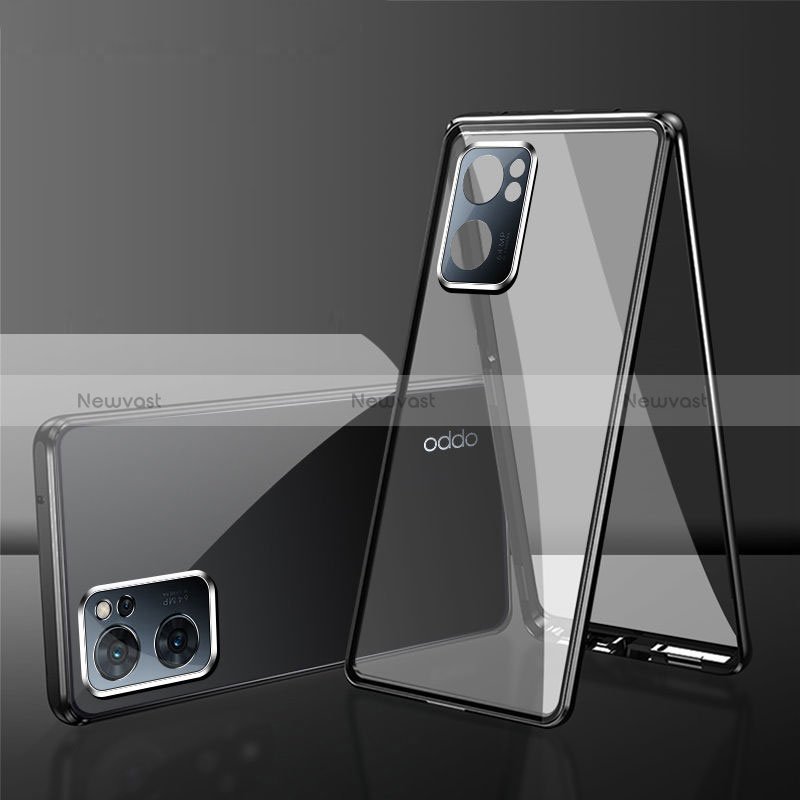 Luxury Aluminum Metal Frame Mirror Cover Case 360 Degrees for Oppo A57 5G Black