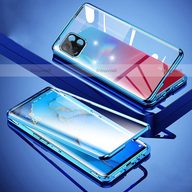 Luxury Aluminum Metal Frame Mirror Cover Case 360 Degrees for Oppo A72 5G Blue