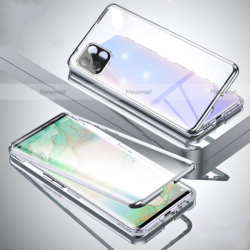 Luxury Aluminum Metal Frame Mirror Cover Case 360 Degrees for Oppo A72 5G Silver