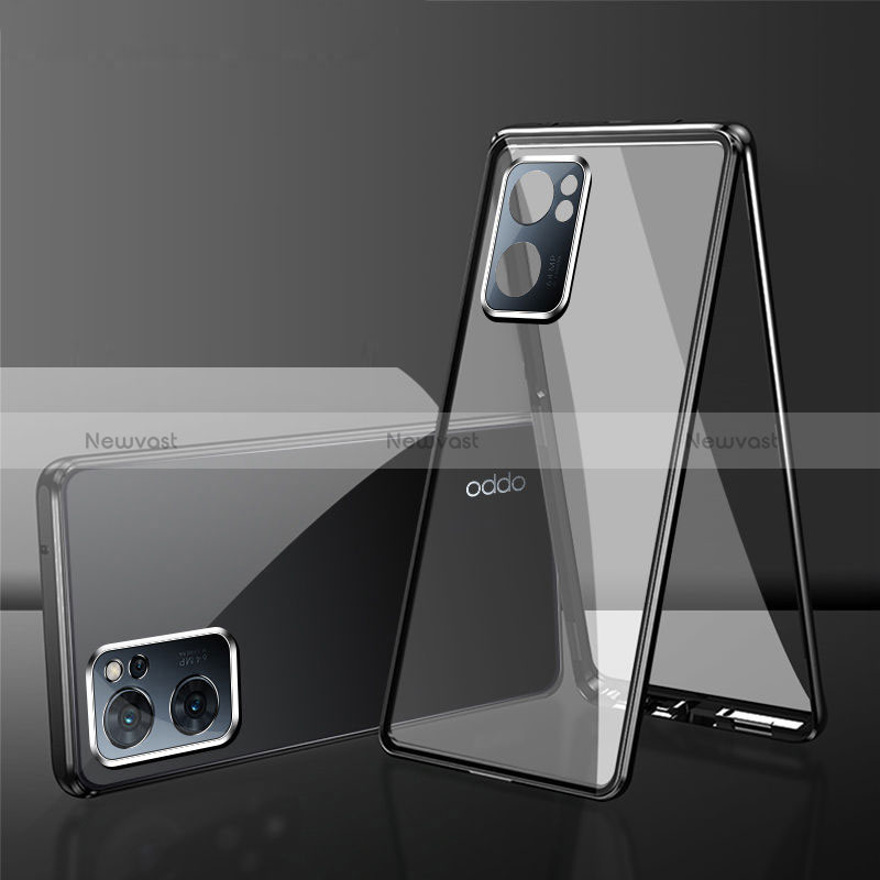 Luxury Aluminum Metal Frame Mirror Cover Case 360 Degrees for Oppo A77 5G Black