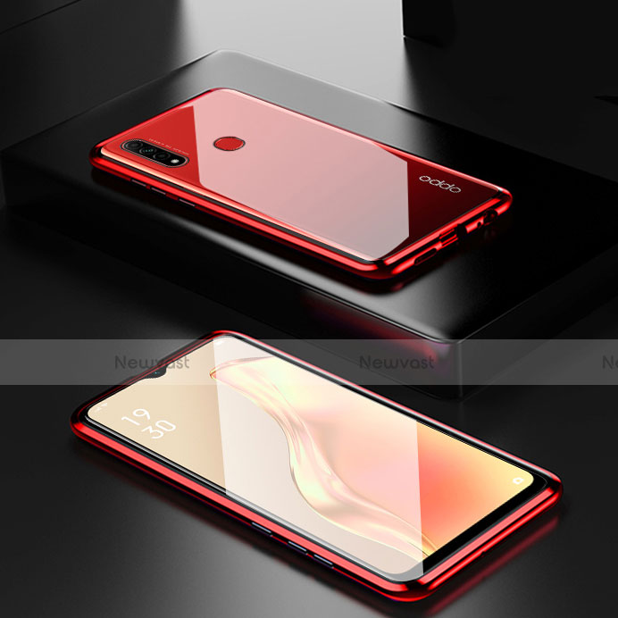 Luxury Aluminum Metal Frame Mirror Cover Case 360 Degrees for Oppo A8 Red