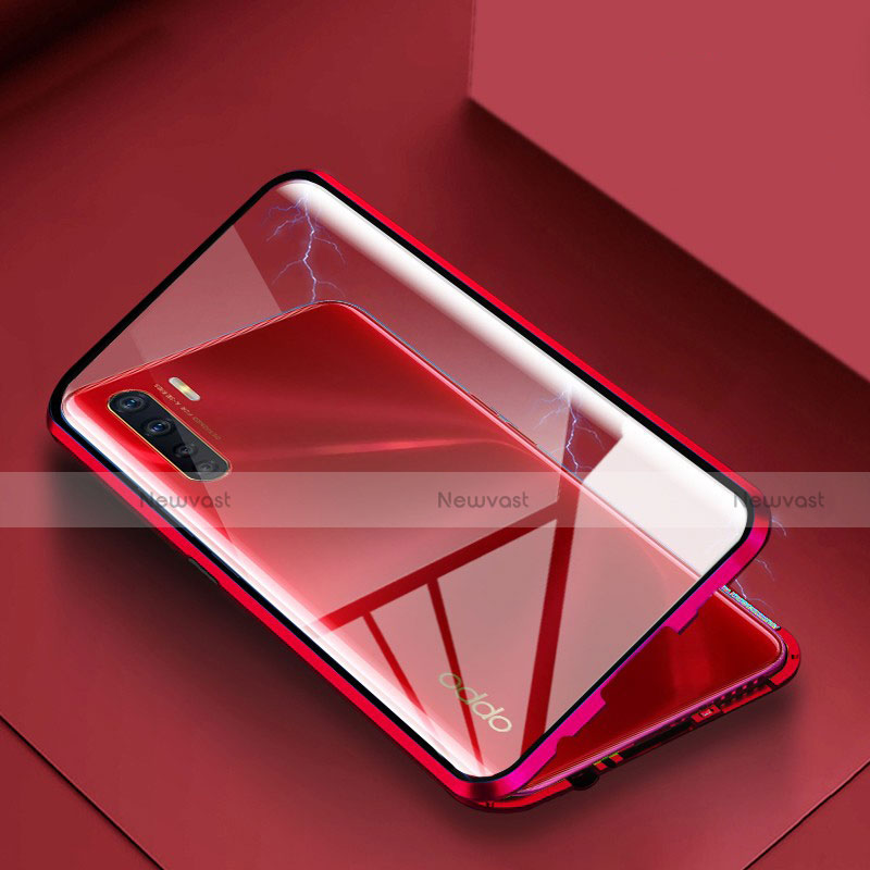 Luxury Aluminum Metal Frame Mirror Cover Case 360 Degrees for Oppo A91 Red