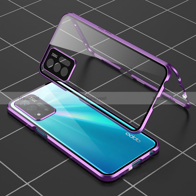 Luxury Aluminum Metal Frame Mirror Cover Case 360 Degrees for Oppo A93s 5G Purple