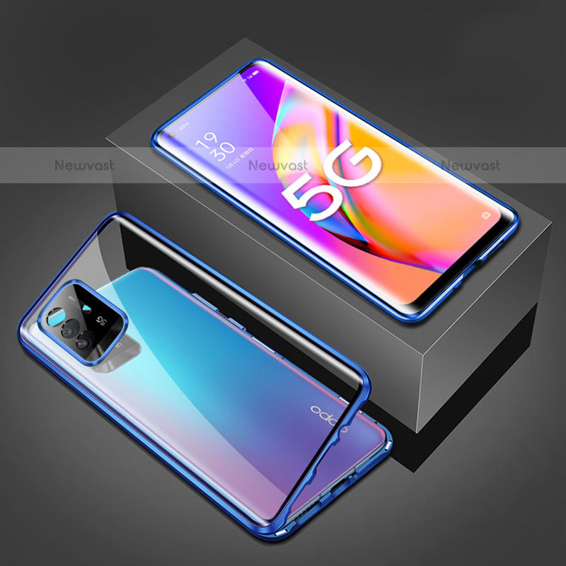 Luxury Aluminum Metal Frame Mirror Cover Case 360 Degrees for Oppo A94 5G Blue