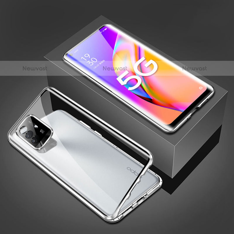 Luxury Aluminum Metal Frame Mirror Cover Case 360 Degrees for Oppo A94 5G Silver