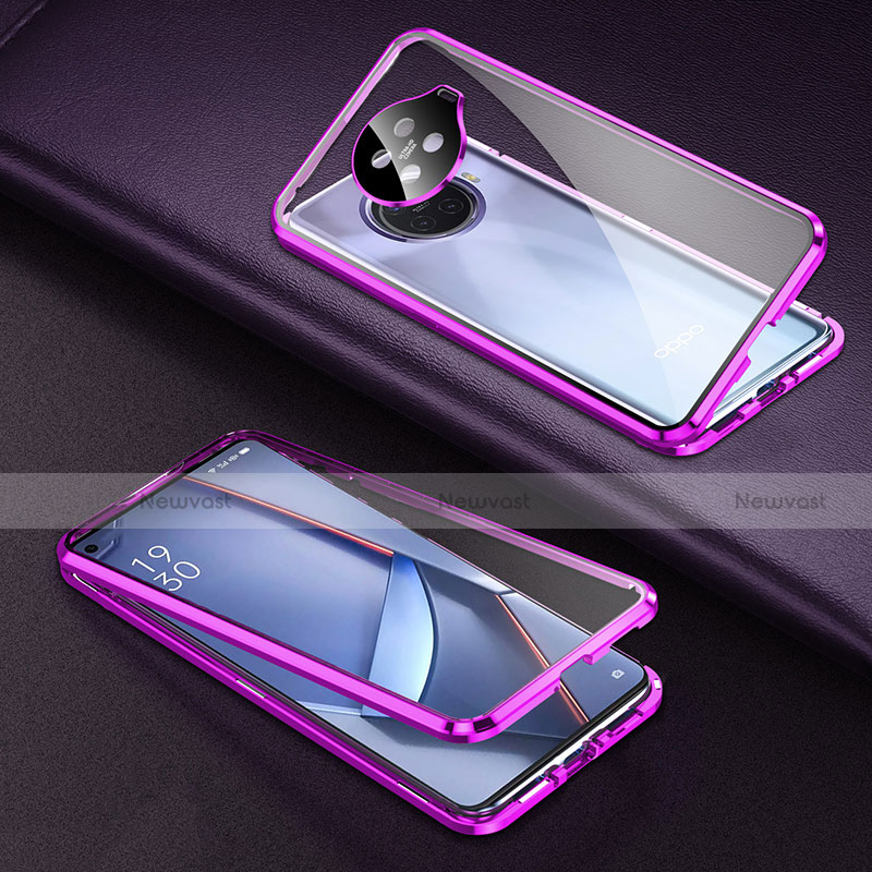 Luxury Aluminum Metal Frame Mirror Cover Case 360 Degrees for Oppo Ace2 Purple