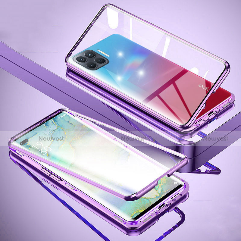 Luxury Aluminum Metal Frame Mirror Cover Case 360 Degrees for Oppo F17 Pro Clove Purple