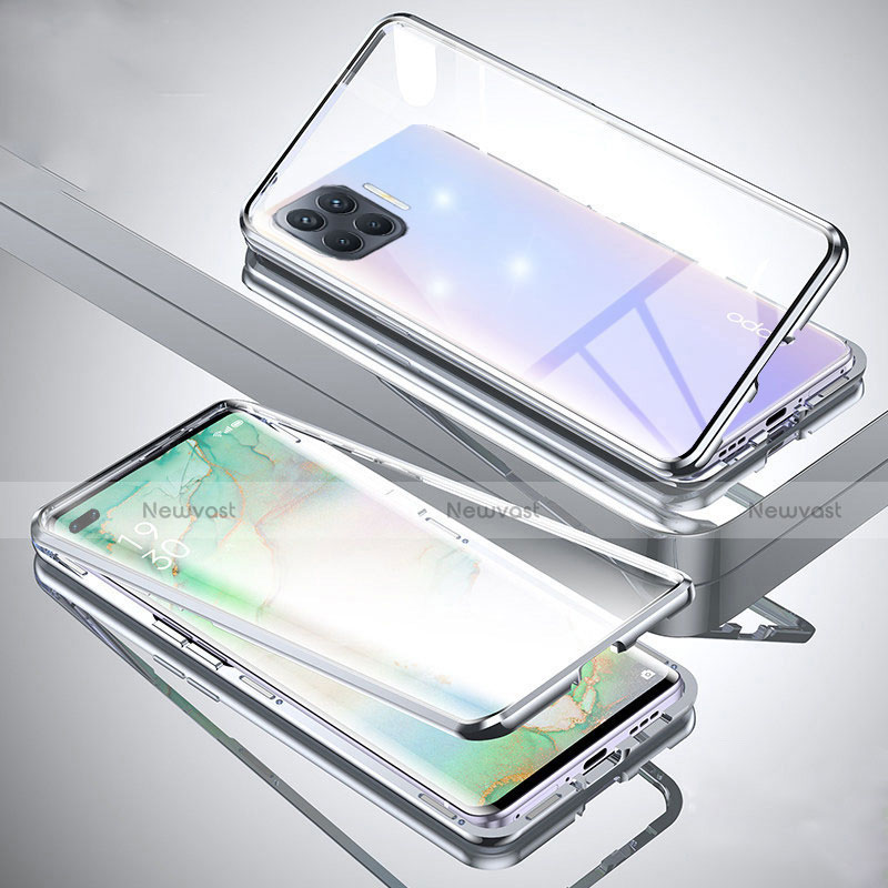 Luxury Aluminum Metal Frame Mirror Cover Case 360 Degrees for Oppo F17 Pro Silver