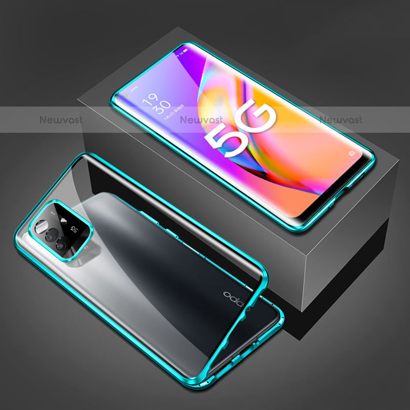 Luxury Aluminum Metal Frame Mirror Cover Case 360 Degrees for Oppo F19 Pro+ Plus 5G Green