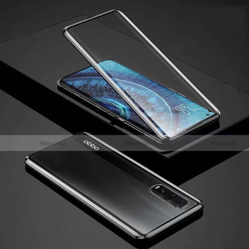 Luxury Aluminum Metal Frame Mirror Cover Case 360 Degrees for Oppo Find X2 Black