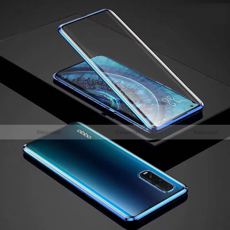 Luxury Aluminum Metal Frame Mirror Cover Case 360 Degrees for Oppo Find X2 Blue