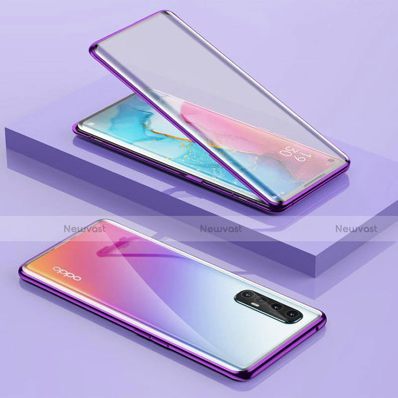 Luxury Aluminum Metal Frame Mirror Cover Case 360 Degrees for Oppo Find X2 Neo Purple