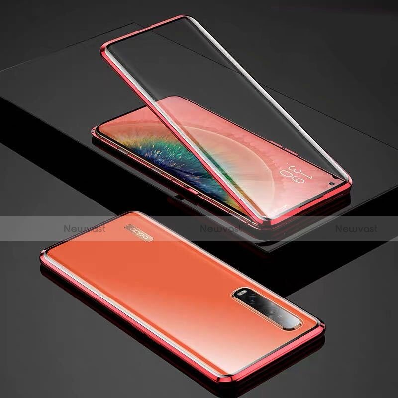 Luxury Aluminum Metal Frame Mirror Cover Case 360 Degrees for Oppo Find X2 Pro Red