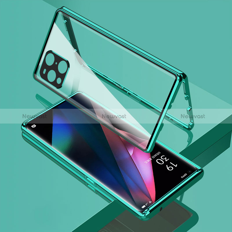 Luxury Aluminum Metal Frame Mirror Cover Case 360 Degrees for Oppo Find X3 5G Green