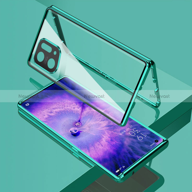 Luxury Aluminum Metal Frame Mirror Cover Case 360 Degrees for Oppo Find X5 5G Green