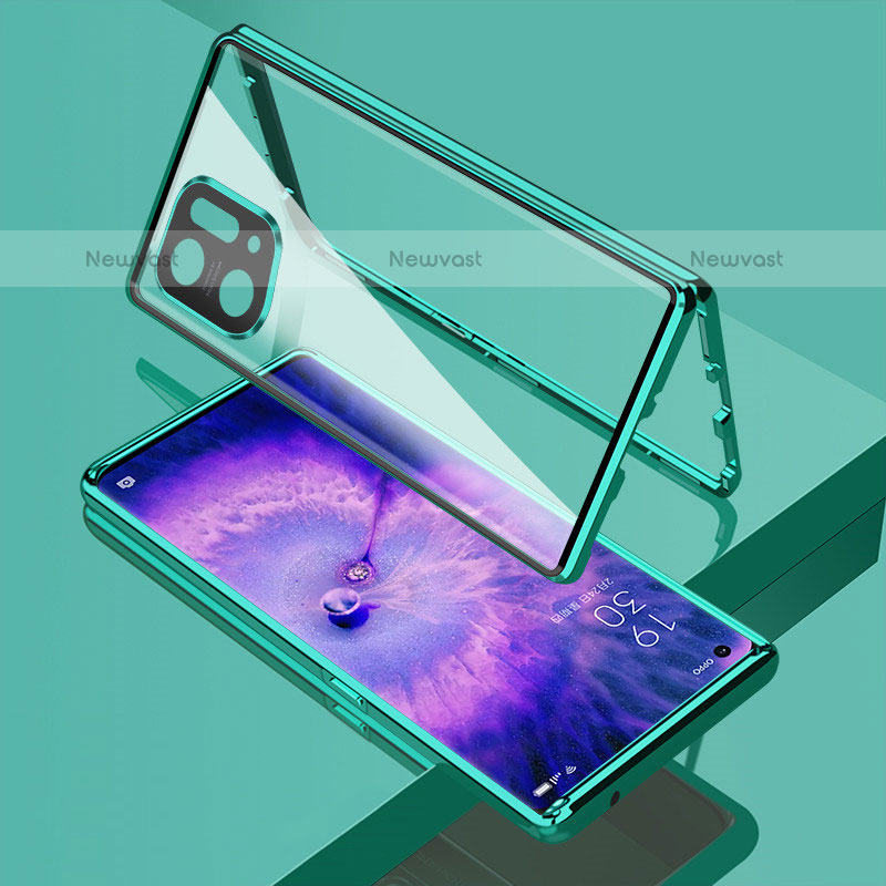 Luxury Aluminum Metal Frame Mirror Cover Case 360 Degrees for Oppo Find X5 Pro 5G Green