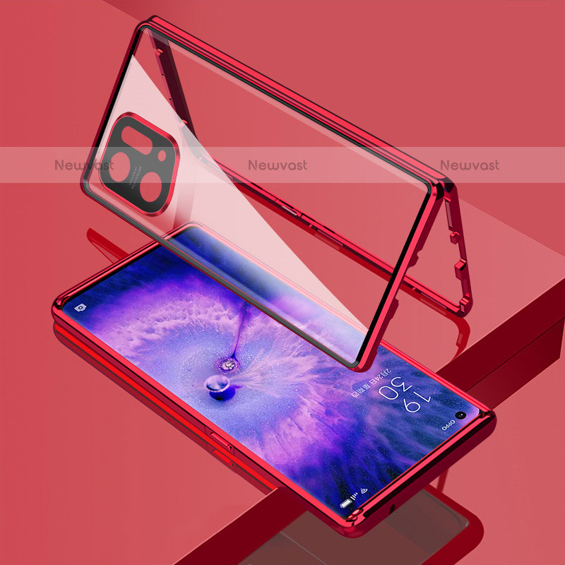 Luxury Aluminum Metal Frame Mirror Cover Case 360 Degrees for Oppo Find X5 Pro 5G Red