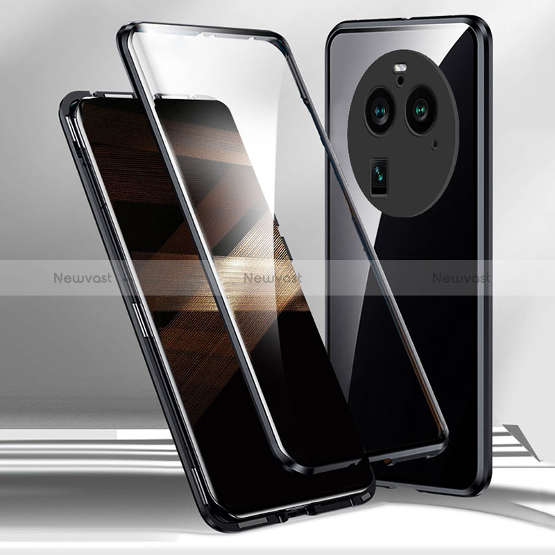 Luxury Aluminum Metal Frame Mirror Cover Case 360 Degrees for Oppo Find X6 5G Black