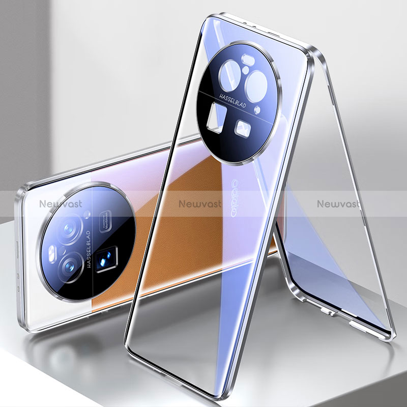 Luxury Aluminum Metal Frame Mirror Cover Case 360 Degrees for Oppo Find X6 Pro 5G Silver