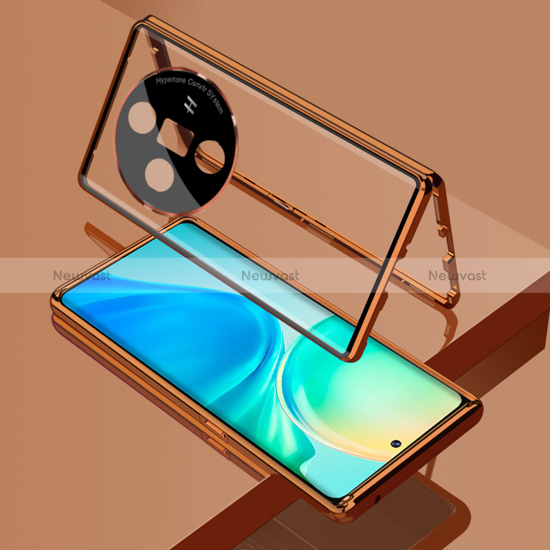 Luxury Aluminum Metal Frame Mirror Cover Case 360 Degrees for Oppo Find X7 5G Gold