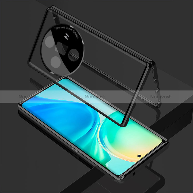 Luxury Aluminum Metal Frame Mirror Cover Case 360 Degrees for Oppo Find X7 Ultra 5G Black