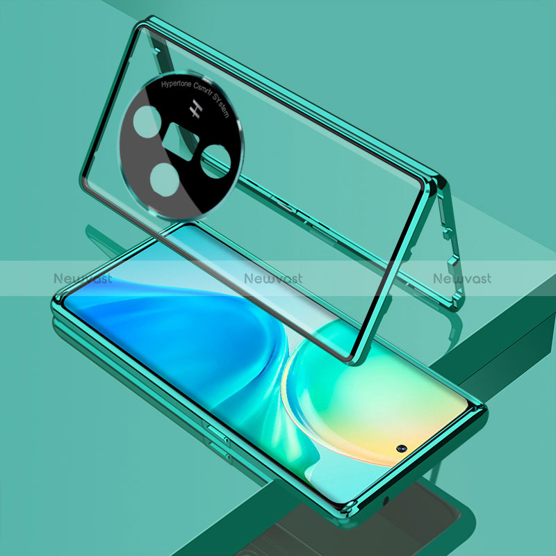 Luxury Aluminum Metal Frame Mirror Cover Case 360 Degrees for Oppo Find X7 Ultra 5G Green