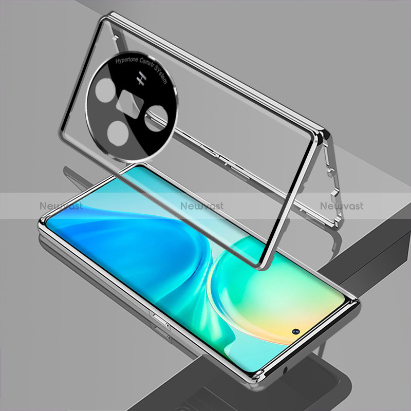 Luxury Aluminum Metal Frame Mirror Cover Case 360 Degrees for Oppo Find X7 Ultra 5G Silver