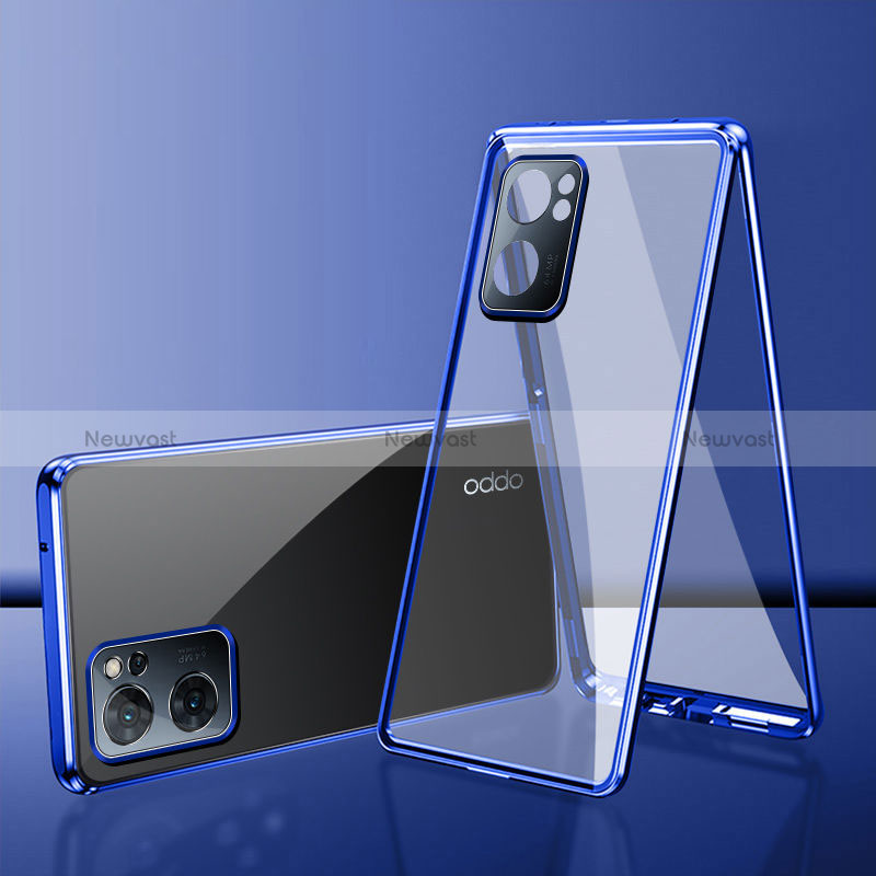 Luxury Aluminum Metal Frame Mirror Cover Case 360 Degrees for Oppo K10 5G India Blue