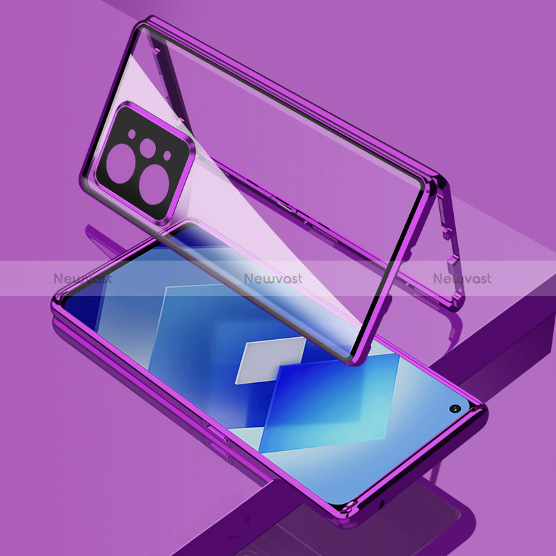 Luxury Aluminum Metal Frame Mirror Cover Case 360 Degrees for Oppo K10 Pro 5G Purple