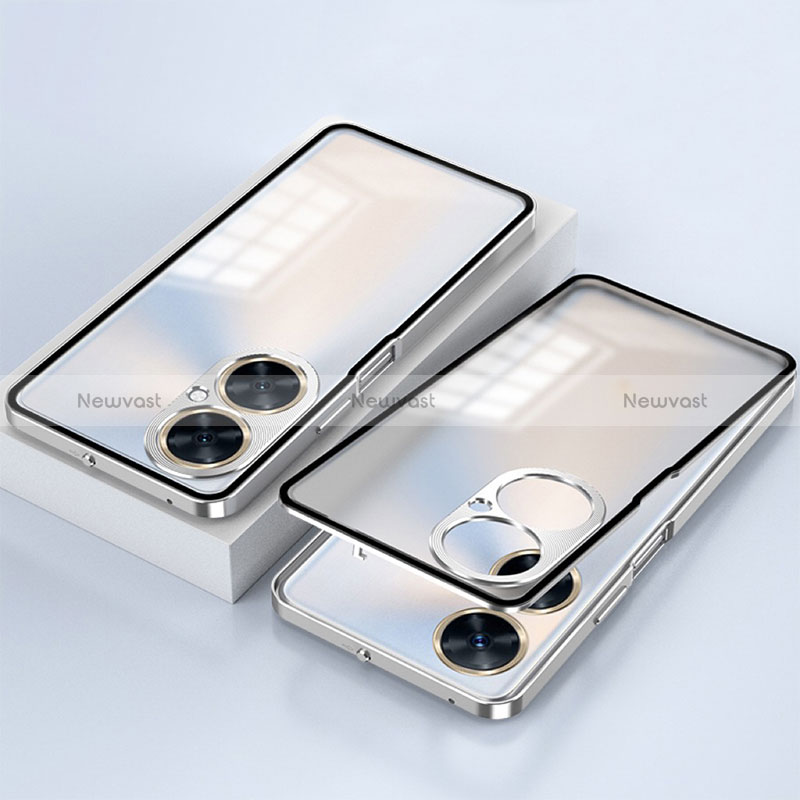 Luxury Aluminum Metal Frame Mirror Cover Case 360 Degrees for Oppo K11x 5G Silver