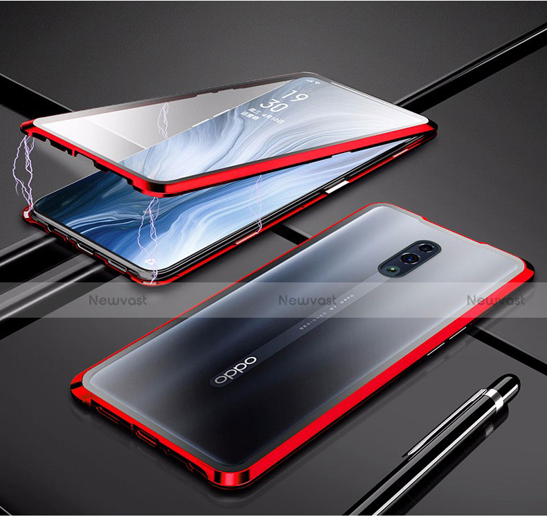 Luxury Aluminum Metal Frame Mirror Cover Case 360 Degrees for Oppo K3 Red