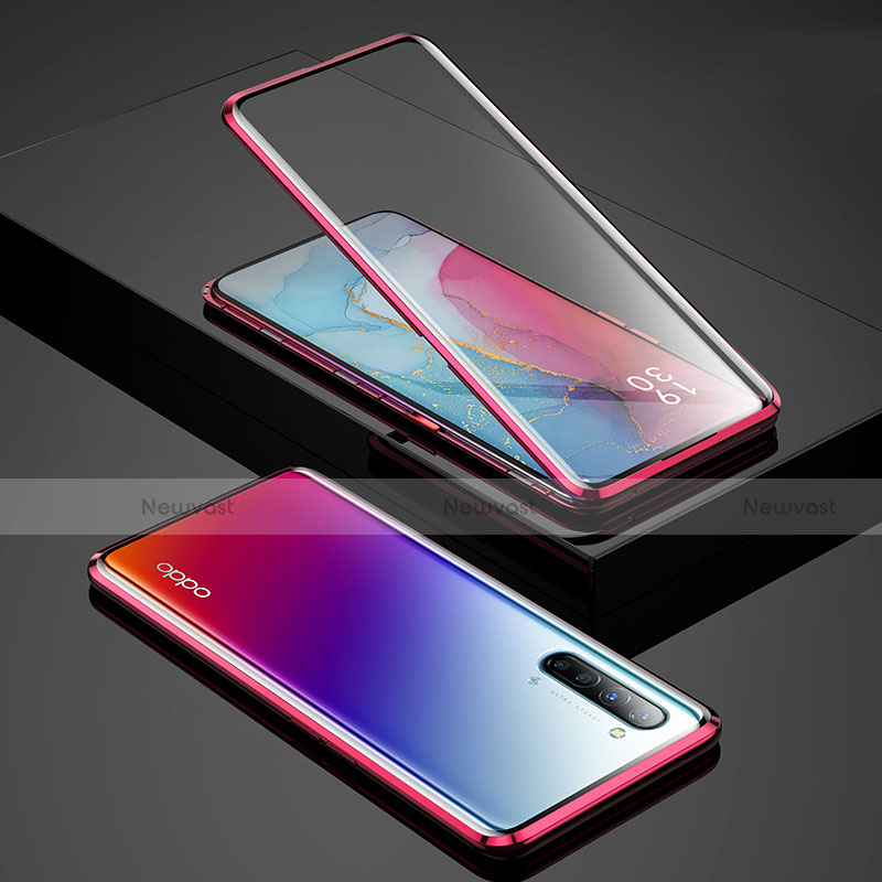 Luxury Aluminum Metal Frame Mirror Cover Case 360 Degrees for Oppo K7 5G Red