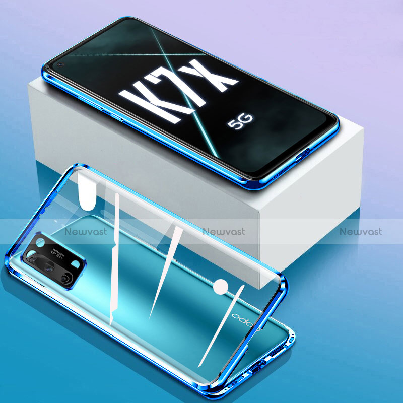 Luxury Aluminum Metal Frame Mirror Cover Case 360 Degrees for Oppo K7x 5G Blue