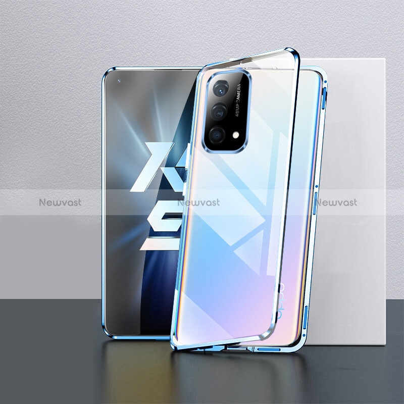 Luxury Aluminum Metal Frame Mirror Cover Case 360 Degrees for Oppo K9 5G Blue