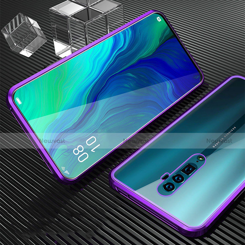 Luxury Aluminum Metal Frame Mirror Cover Case 360 Degrees for Oppo Reno 10X Zoom Purple